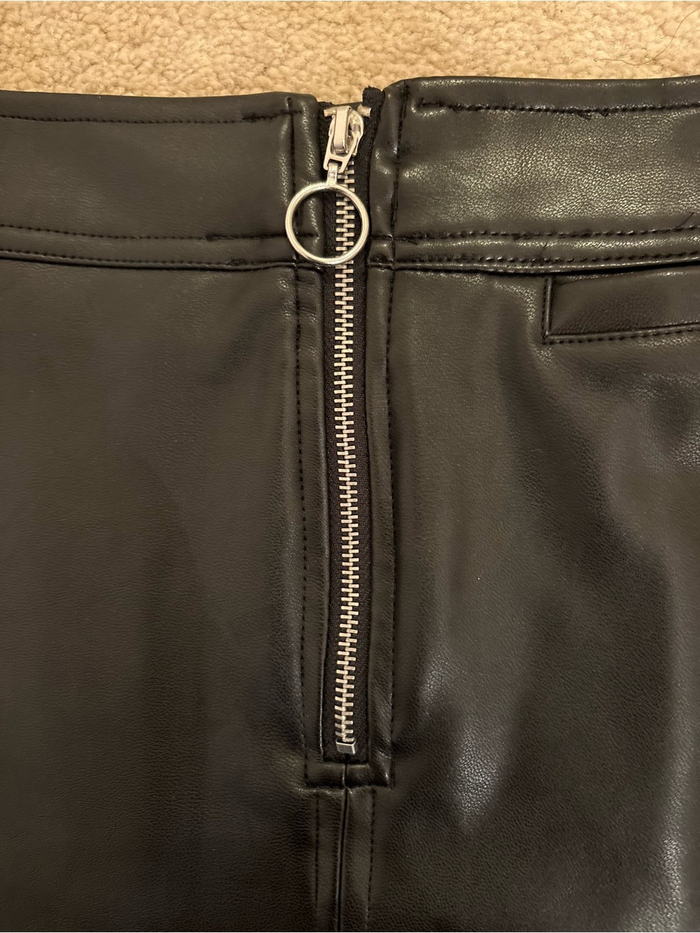 Faux Leather Black Mini Skirt with Front Zip - Picture 3 of 4